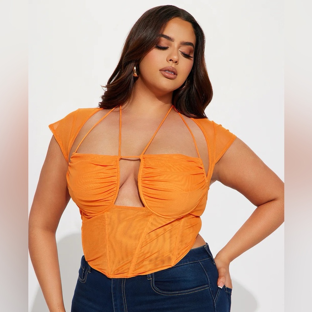 Orange Cap Sleeve Cut Out Corset Top
